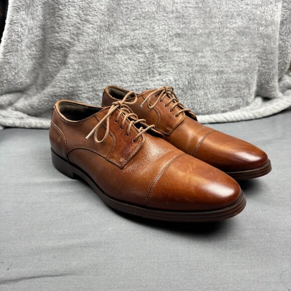Cole Haan Mens 10.5D Jay Grand Oxford Camel Tan Leather Cap Toe Dress Shoes - Picture 1 of 7
